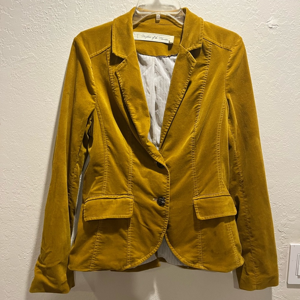 Anthropologie Daughters of the Liberation Yellow Mustard Velvet Blazer Size 10